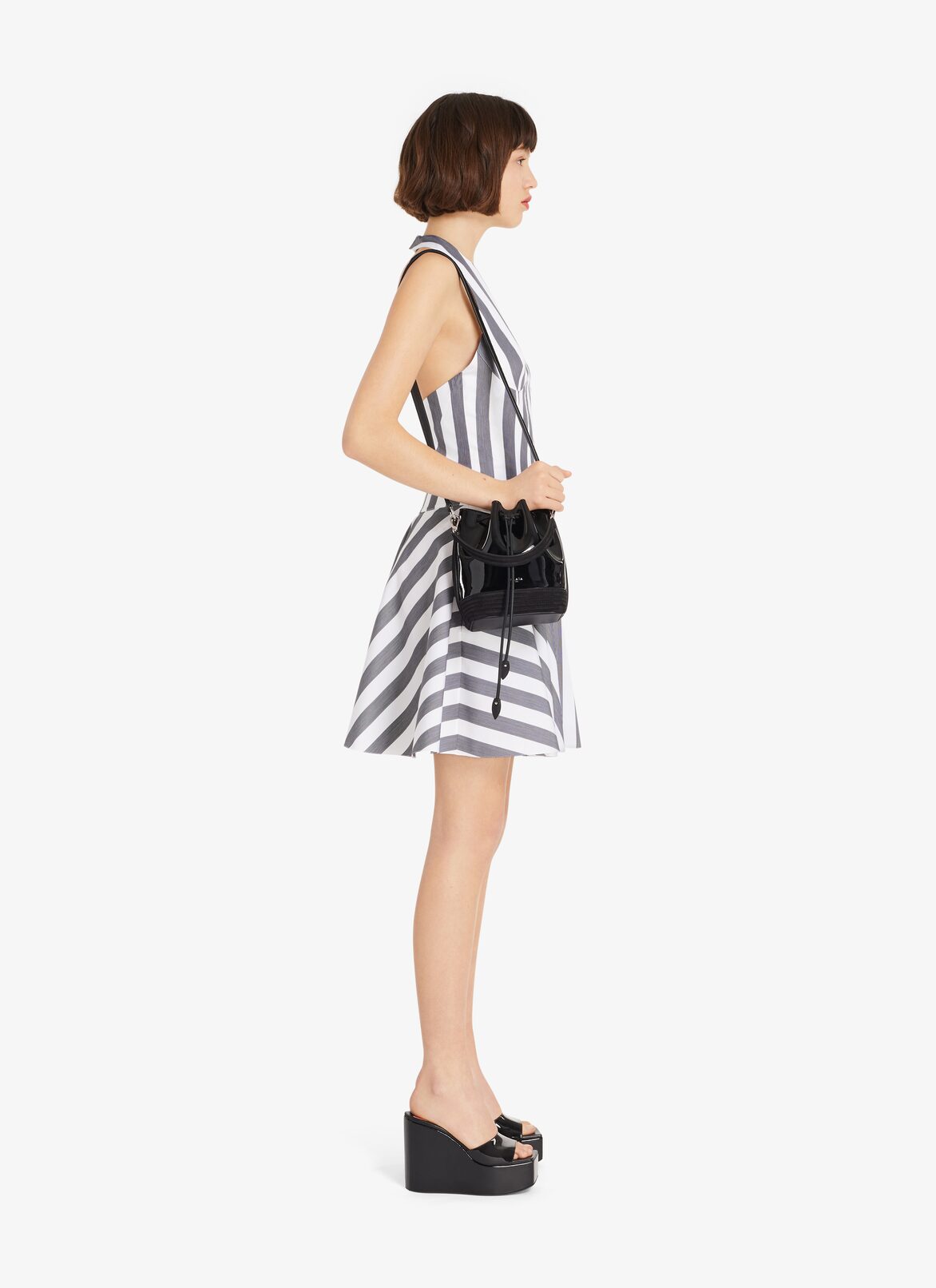 Short striped poplin Sun-Dress ALAÏA WHITE/BLACK SHORT STRIPED POPLIN SUN-DRESS